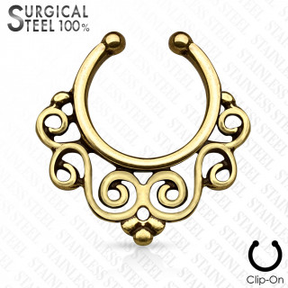 Faux piercing septum en acier � spirales style floral