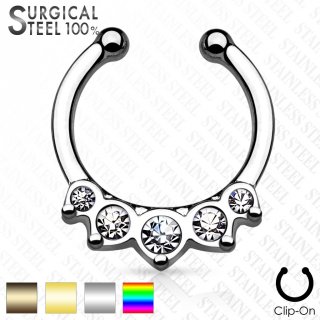 Faux piercing septum en acier � 5 strass incrust�s