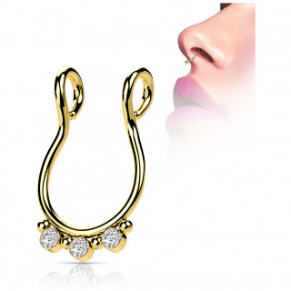 Faux piercing septum en acier Dor� � strass et perles