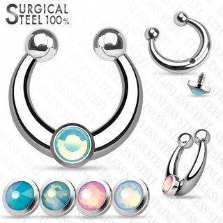 Faux piercing septum en acier + 4 embouts interchangeables � opalite