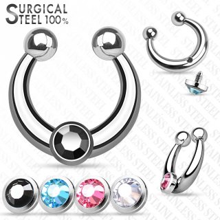Faux piercing septum en acier + 4 embouts interchangeables � strass