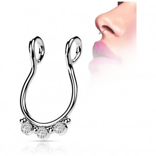 Faux piercing septum en acier � strass et perles