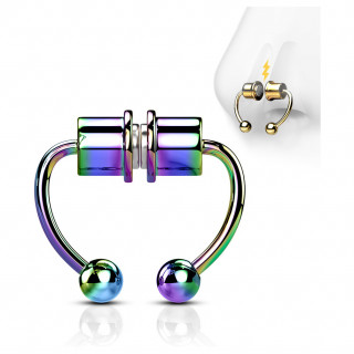 Faux piercing septum magn�tique (aimants) fer � cheval en acier Arc en ciel
