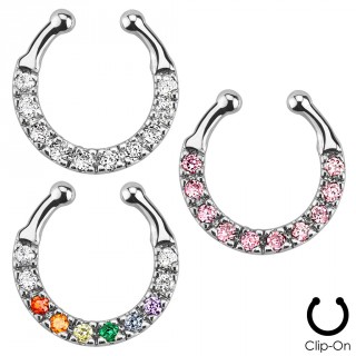 Faux piercing septum pav� de pierres et entour� de billes