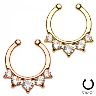 Faux piercing septum plaqu� et serti de cinq pierres