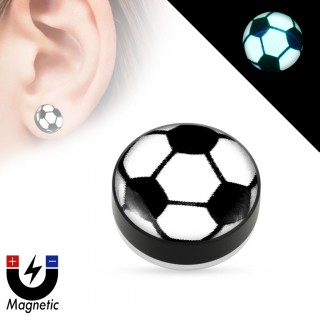 Faux plug d'oreille � ballon football fluo (magn�tique - sans per�age)