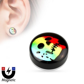 Faux plug d'oreille � crane arc en ciel (magn�tique - sans per�age)