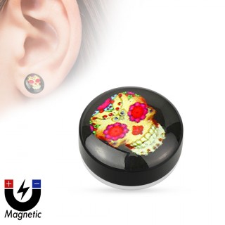Faux plug d'oreille � crane de sucre mexicain (magn�tique - sans per�age)