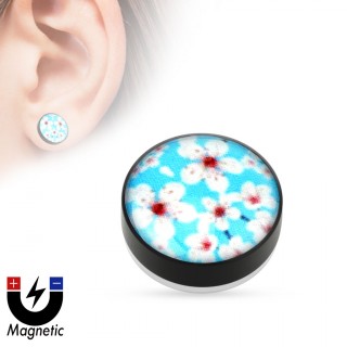 Faux plug d'oreille � fleurs de cerisier japonais (magn�tique - sans per�age)
