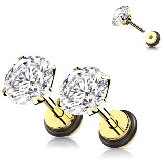 Faux plug Dor� en acier sertis de zirconiums