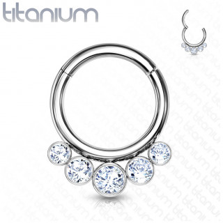Anneau charni�re en Titane � boules asym�triques serties de cristaux