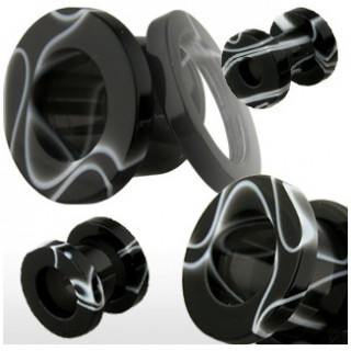 Ecarteur tunnel d�vissable marbr� noir et blanc en acrylique