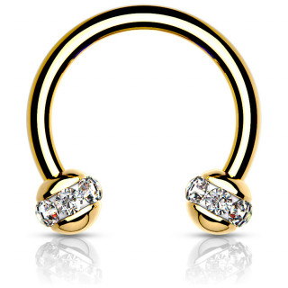 Piercing fer � cheval dor� � boules cercl�es de cristaux clairs