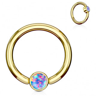 Anneau dor� � cylindre captif serti d'une opale violette