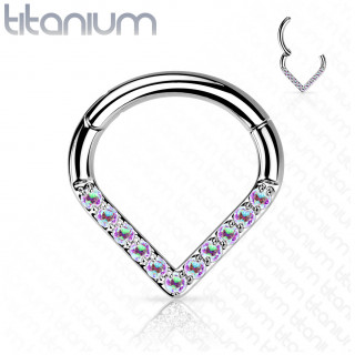 Anneau charni�re Titane style triangle � zirconiums Aurore Bor�ale (septum, oreille...)