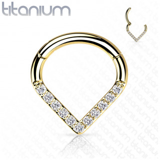Anneau charni�re Titane dor� style triangle � zirconiums (septum, oreille...)