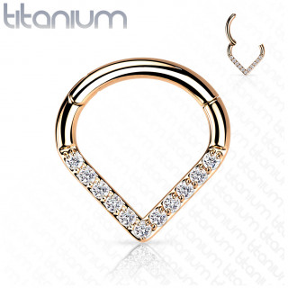 Anneau charni�re Titane cuivr� style triangle � zirconiums (septum, oreille...)