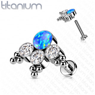 Piercing oreille Titane chic perl� � Opale bleue et zirconiums