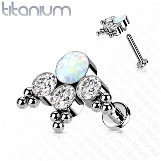 Piercing oreille Titane chic perl� � Opale blanche et zirconiums