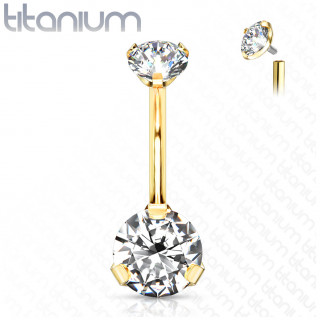 Piercing nombril en titane dor� haute qualit� � zirconiums (filetage interne)