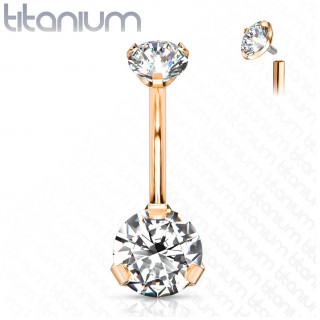 Piercing nombril en titane cuivr� haute qualit� � zirconiums (filetage interne)