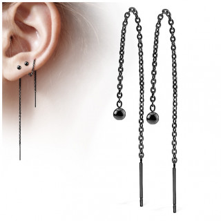 Chaines d'oreilles noires en acier � barre et boule suspendues (paire)