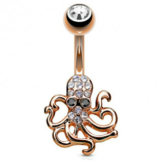 Piercing nombril cuivr� poulpe pav� de cristaux