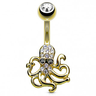 Piercing nombril dor� poulpe pav� de cristaux