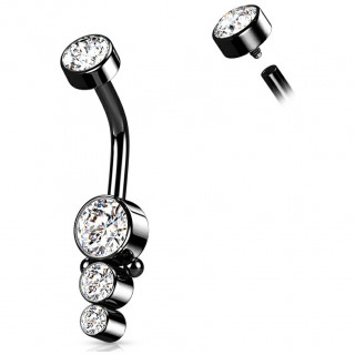 Piercing nombril acier Noir � cascade de strass perl�e (filetage interne)