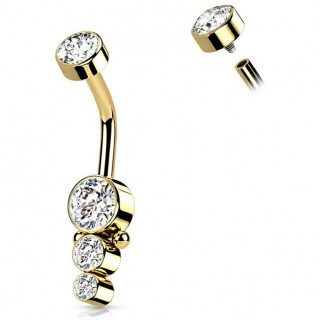 Piercing nombril acier Dor� � cascade de strass perl�e (filetage interne)