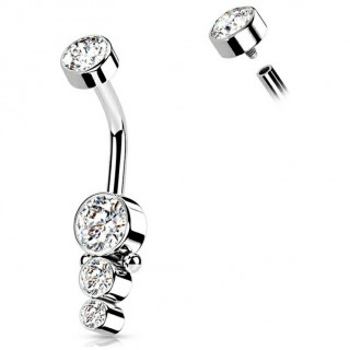 Piercing nombril acier � cascade de strass perl�e (filetage interne)