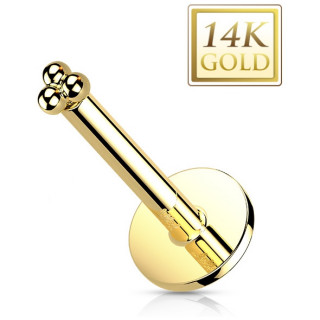 Piercing labret or jaune 14 carats � 3 perles style boh�mien (h�lix, l�vre...)