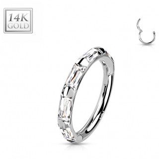 Anneau charni�re en or blanc 14 carats � zirconiums clairs rectangulaires