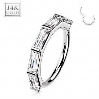 Anneau charni�re en or blanc 14 carats � zirconiums rectangulaires