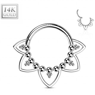 Anneau charni�re en or blanc 14 carats style fleur perl�e