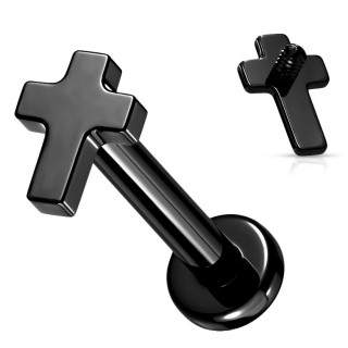 Piercing labret Croix Latine en acier Noir (l�vre, tragus, helix...)