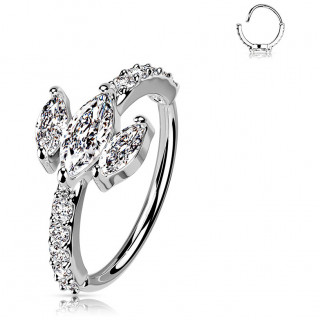 Anneau tordable de nez Argent� � Triple Marquise de zirconiums