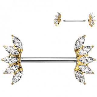 Piercing t�ton double �ventail dor� serti de cristaux