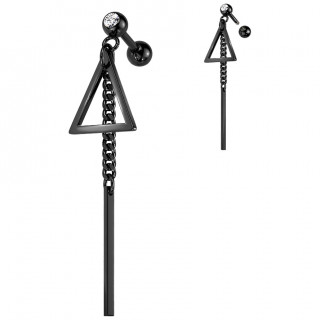 Piercing oreille noir strass � barre et triangle enchain�s (flat, h�lix, lobe...)