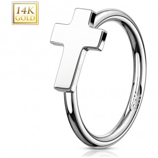 Piercing anneau oreille / nez en or blanc 14 carats avec croix chr�tienne