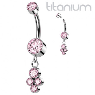 Piercing nombril Titane disques zirconiums � pendentif - Rose