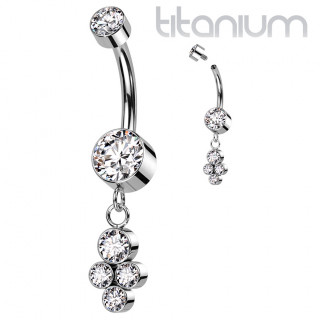 Piercing nombril Titane disques zirconiums � pendentif - Clair
