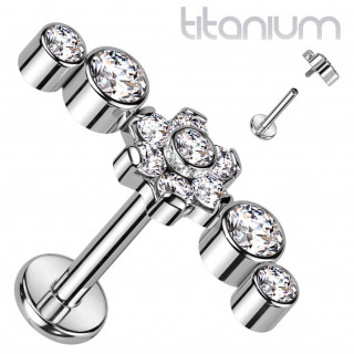 Piercing labret Titane � arc de zirconiums ronds et fleur (h�lix, l�vre...)