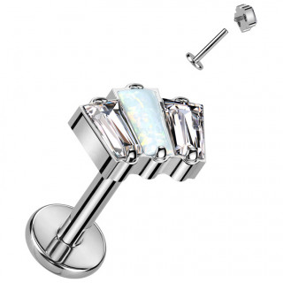 Piercing labret � pierres rectangulaires en Titane � filetage interne (l�vre, tragus, h�lix...)