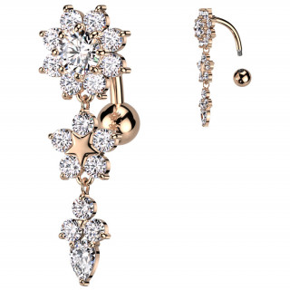 Piercing nombril invers� cuivr� � composition de fleurs et �toile zirconiums