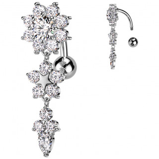Piercing nombril invers� � composition de fleurs et �toile zirconiums