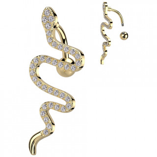 Piercing nombril invers� dor� � serpent parcouru de zirconiums