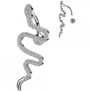 Piercing nombril invers� � serpent parcouru de zirconiums