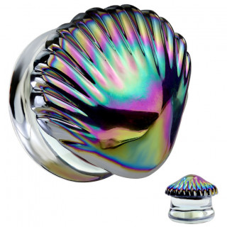 Ecarteur plug en verre � coquillage style St Jacques arc en ciel
