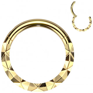 Piercing anneau dor� charni�re � c�t� facet� en X en acier haute pr�cision